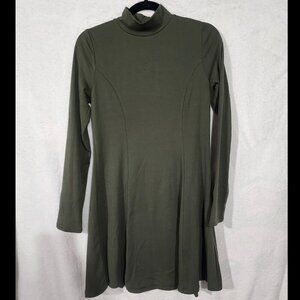 Forever 21 Womens Dress SZ L Olive Grn Lng Slv Mock Nck Skater drk academia prep
